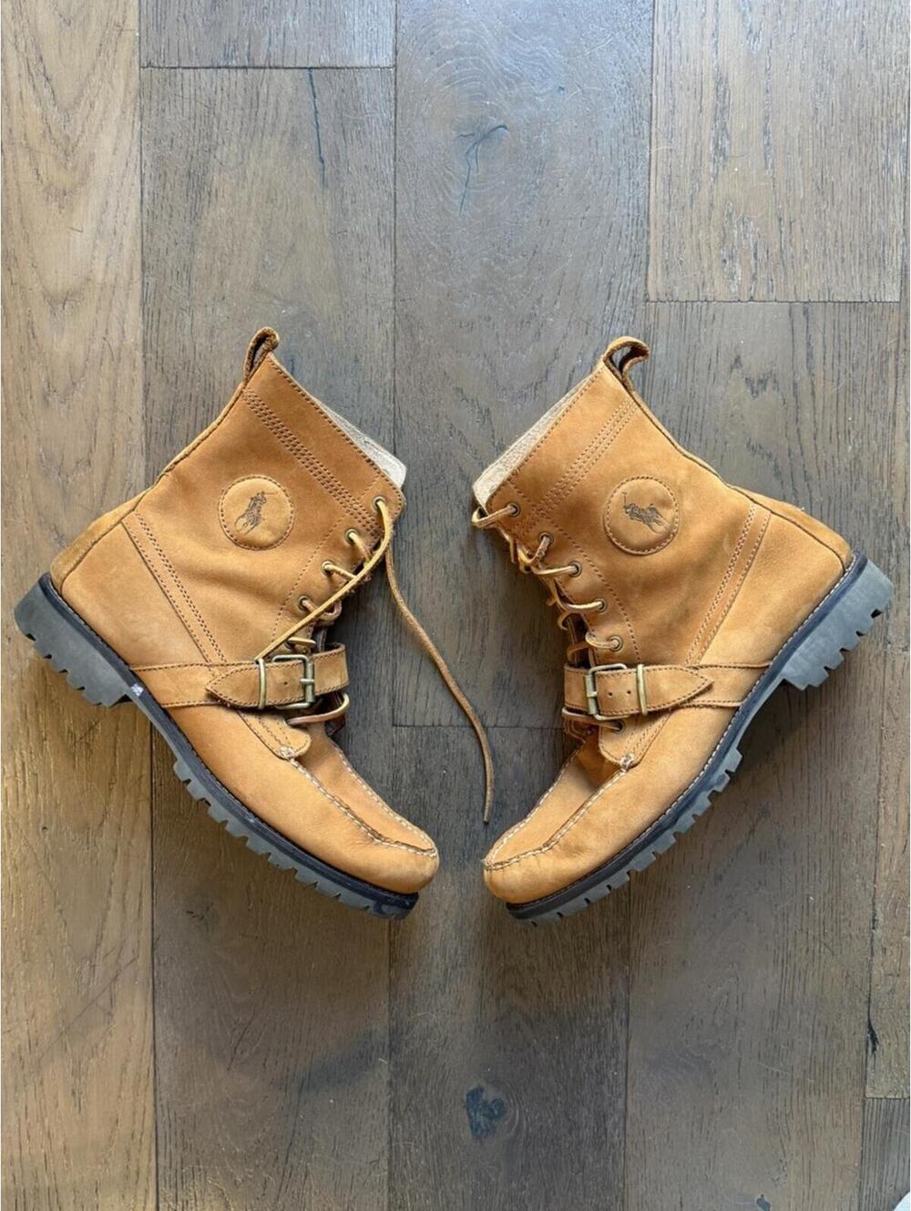 Polo Ralph Lauren Men's Tan Leather Ankle Ranger Boots Lace-Up Lug Sole 11D